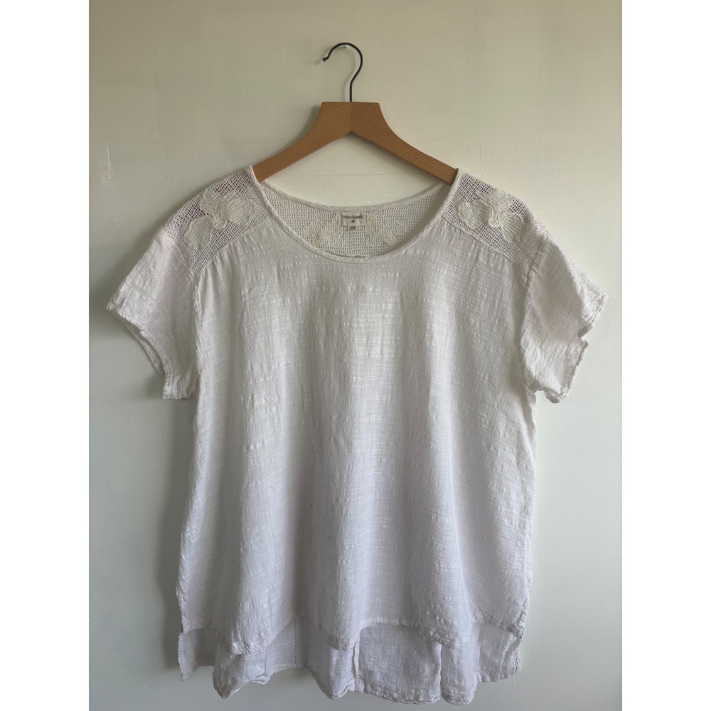 World Market White 100% Cotton Gauze Crochet Lace Boho indie Blouse Top One Size